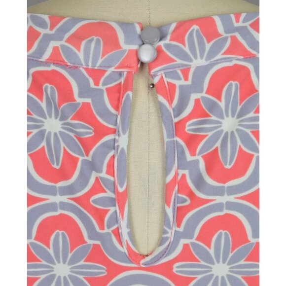 ARYEH FLORAL GEOMETRIC PRINT CORAL SHIFT DRESS - Picture 5 of 7